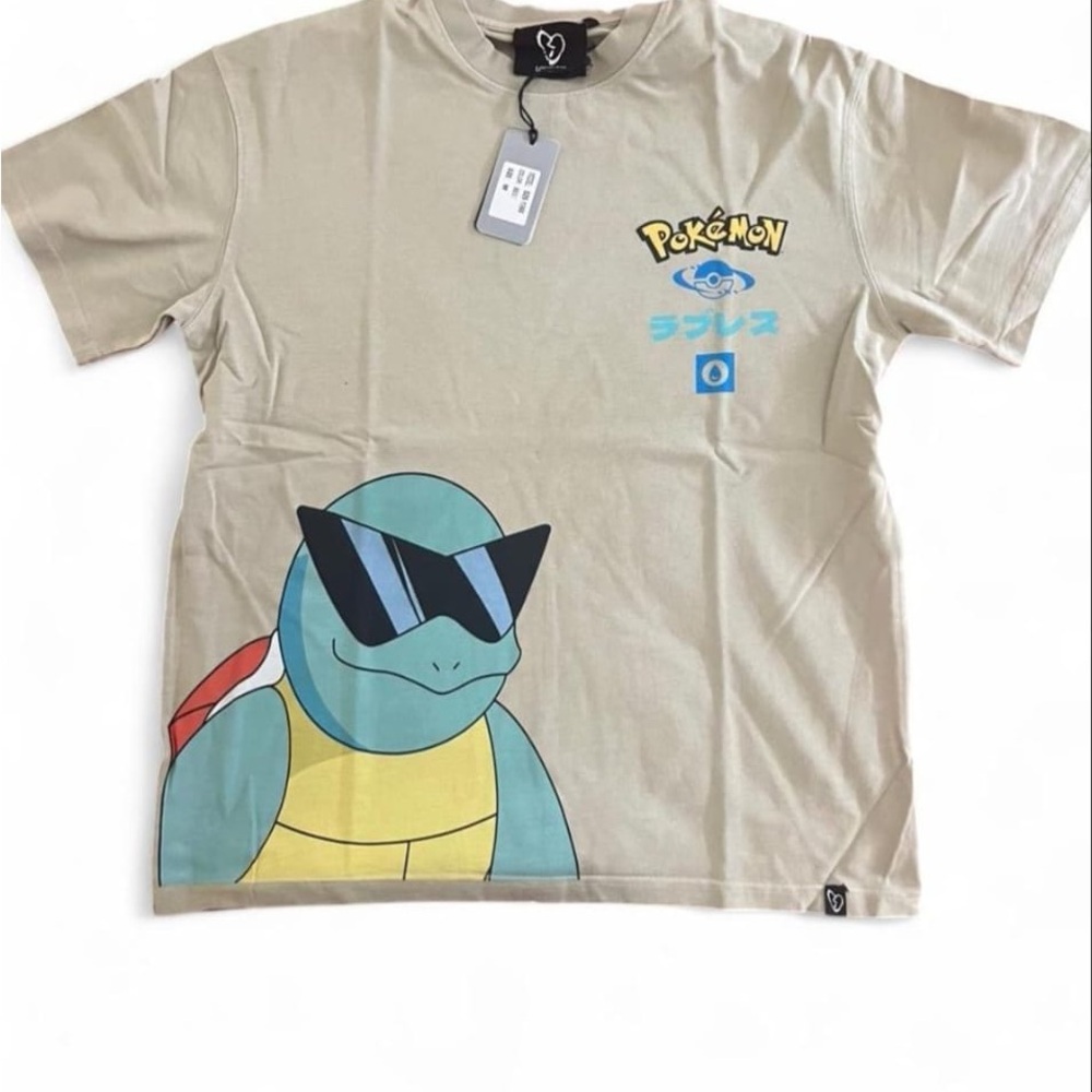 Pokémon Vintage Style Squirtle Graphic T-Shirt Tan Short Sleeve Anime Tee